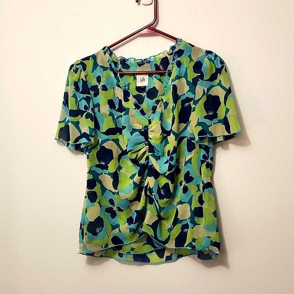CAbi Tops - Cabi multicolor green blue white short sleeve blouse size S